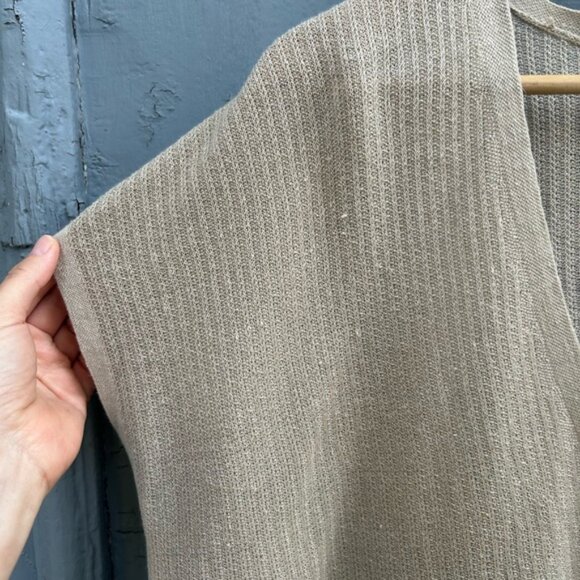 Eileen Fisher Taupe Linen Cotton Short Sleeve Cardigan, size Large - Picture 3 of 9